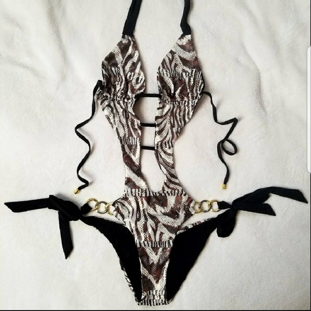 ❤SOLD❤ Beach Bunny Zebra Animal Print One Piece - Picture 2 of 4